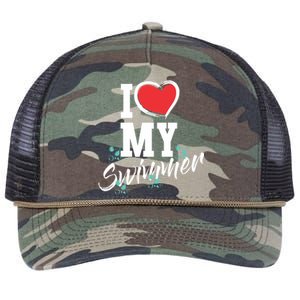 I Love My Swimmer Swim Team Mother Mama Funny Swimming Gift Retro Rope Trucker Hat Cap