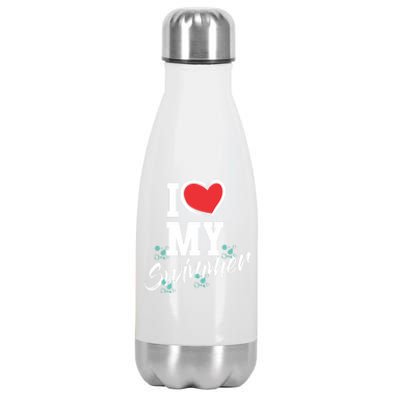 I Love My Swimmer Swim Team Mother Mama Funny Swimming Gift Stainless Steel Insulated Water Bottle