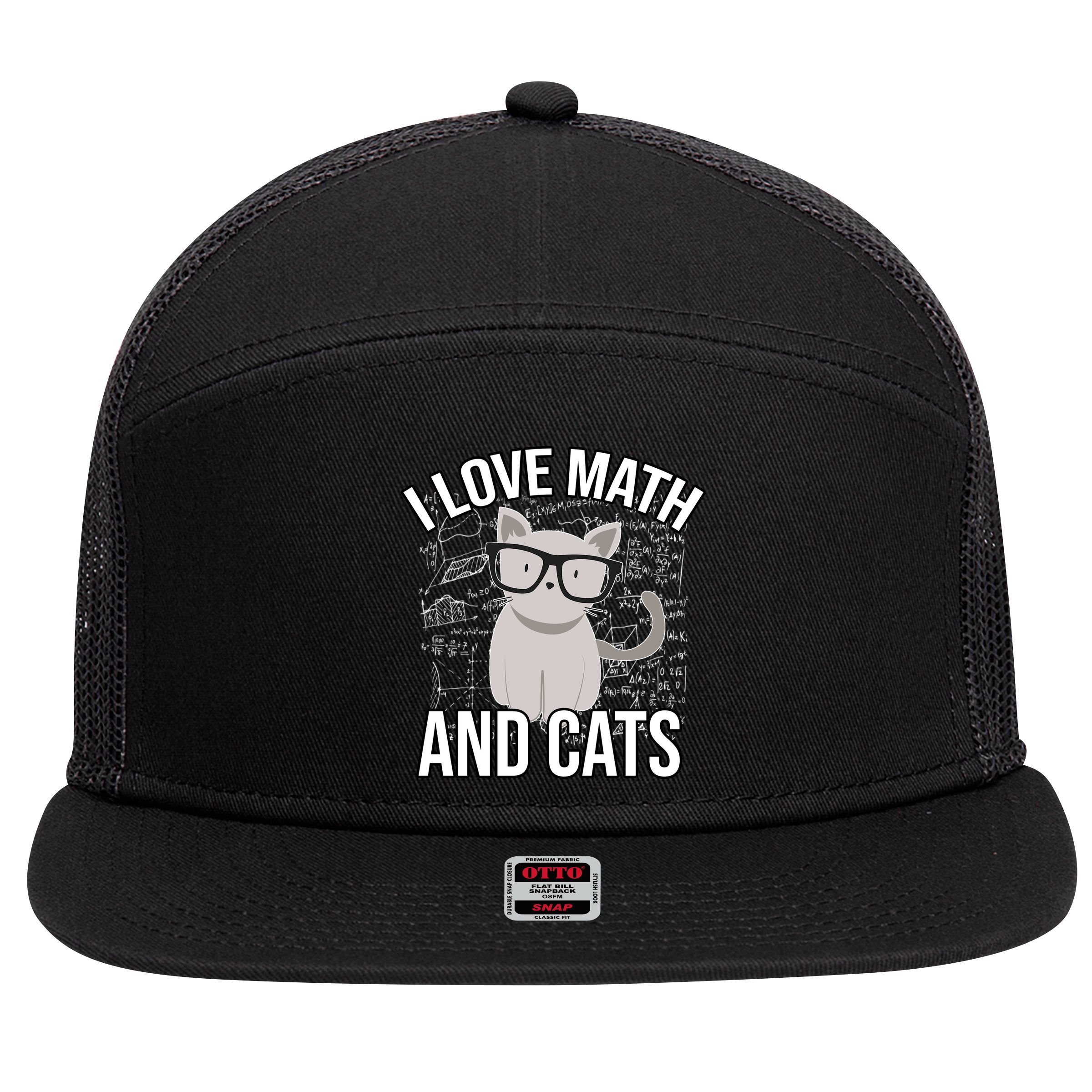 I Love Math And Cats Funny 7 Panel Mesh Trucker Snapback Hat