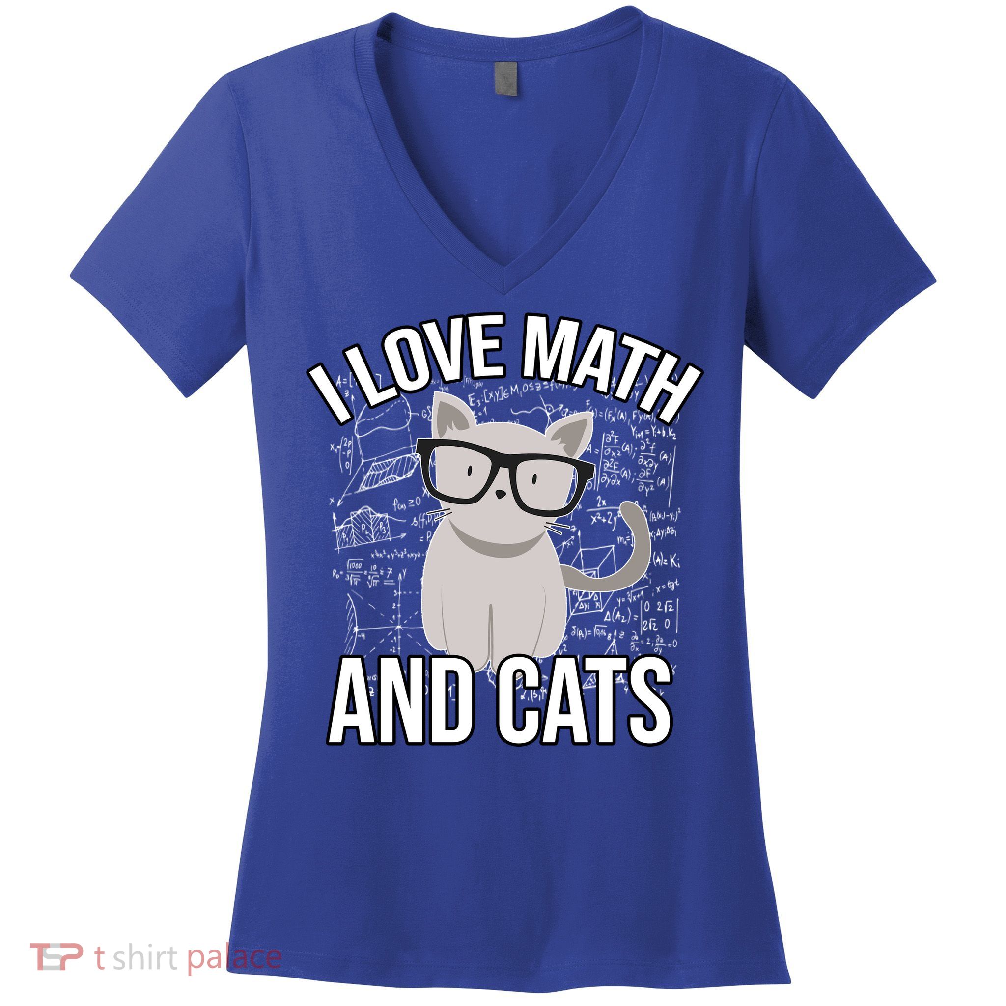 I Love Math And Cats Funny Women's V-Neck T-Shirt