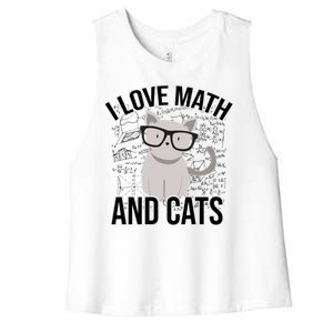 I Love Math And Cats Funny Women's Racerback Cropped Tank