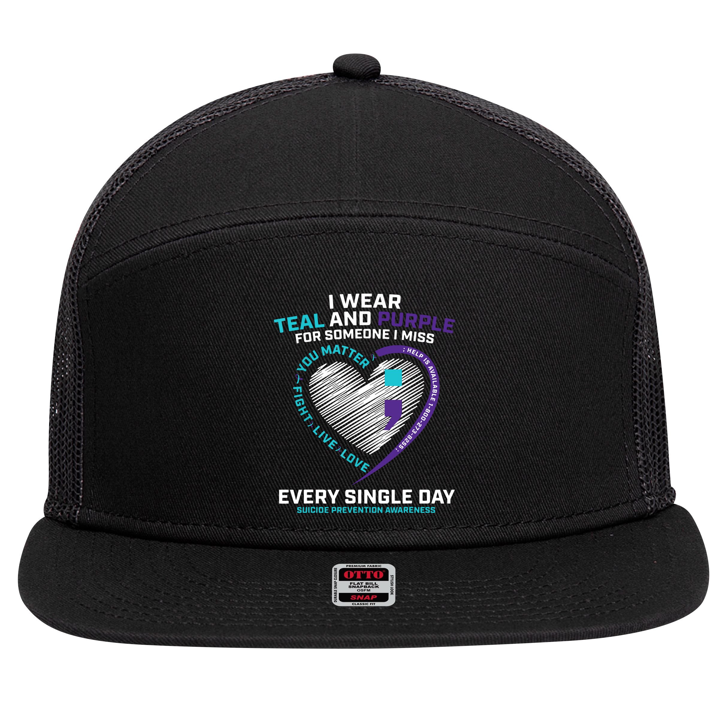 In Loving Memory Semicolon Suicide Prevention Awareness 7 Panel Mesh Trucker Snapback Hat