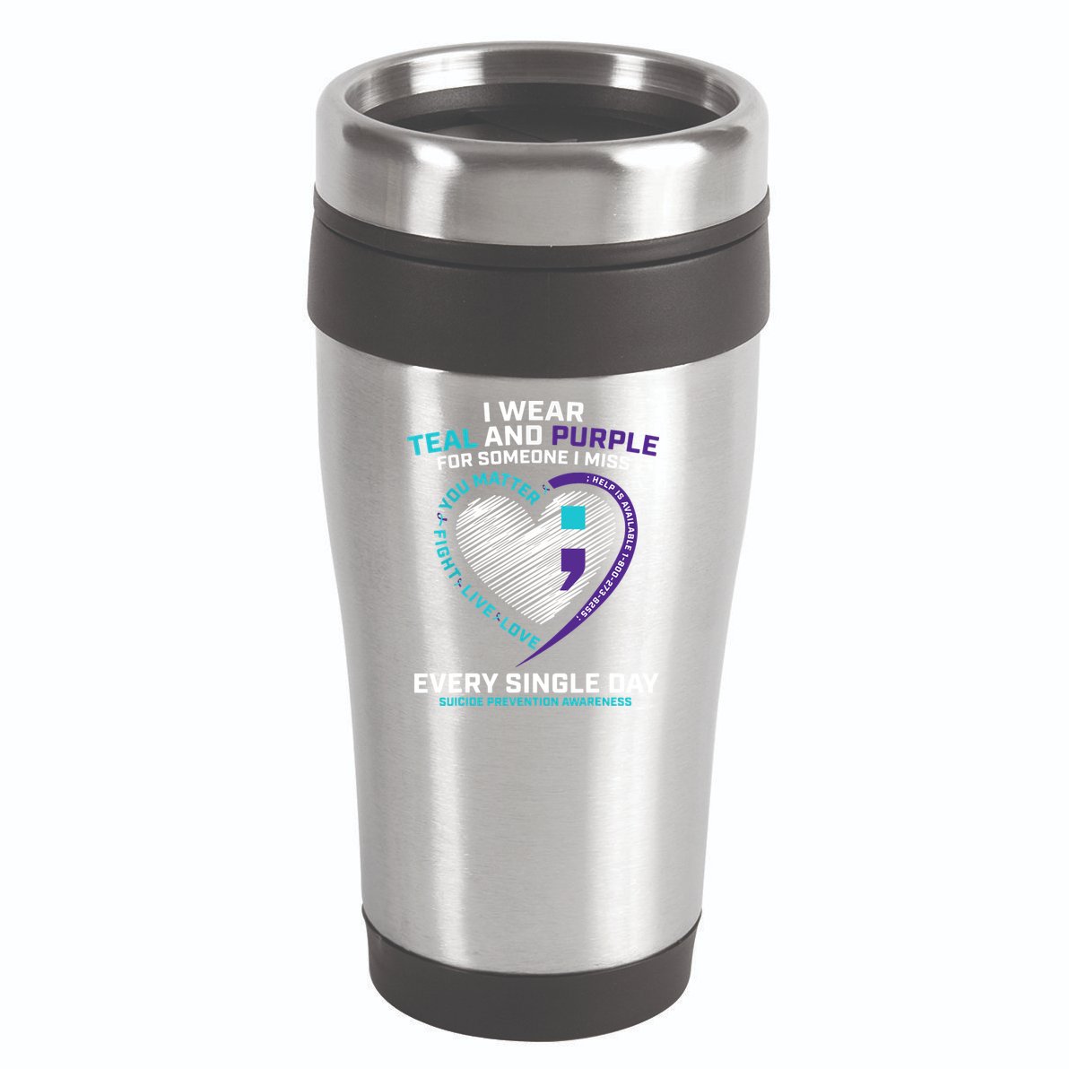 In Loving Memory Semicolon Suicide Prevention Awareness 16oz Travel Tumbler