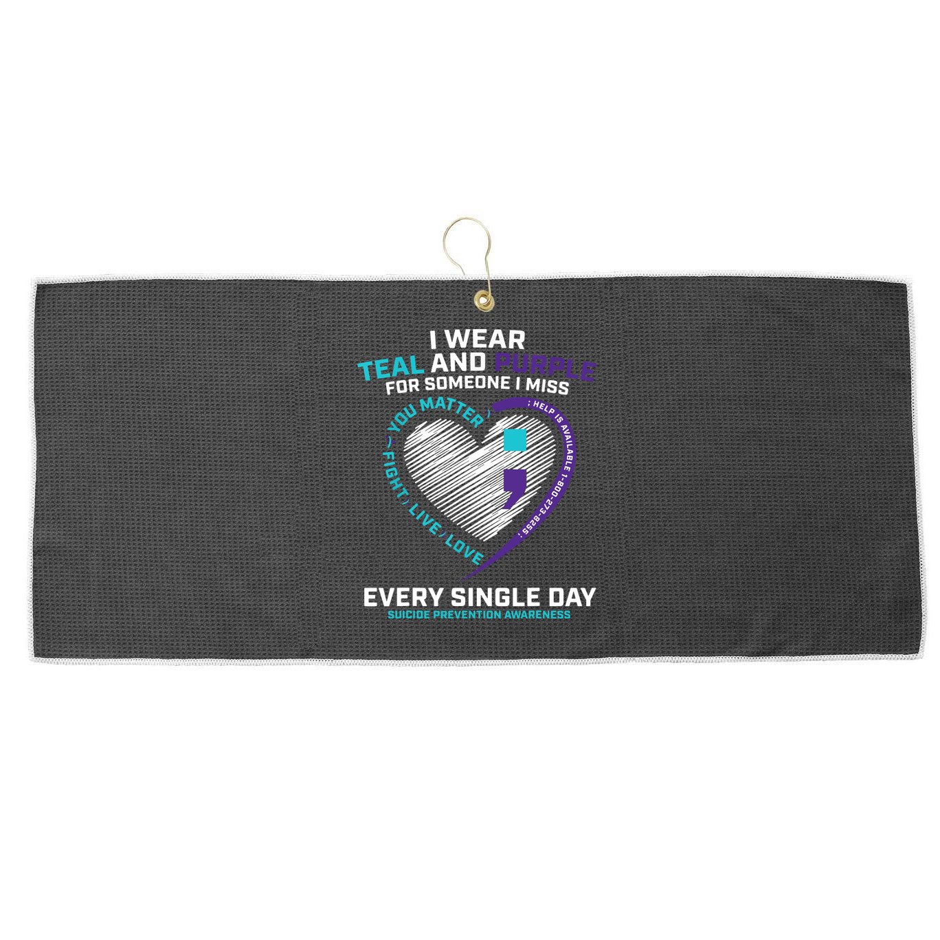 In Loving Memory Semicolon Suicide Prevention Awareness Large Microfiber Waffle Golf Towel