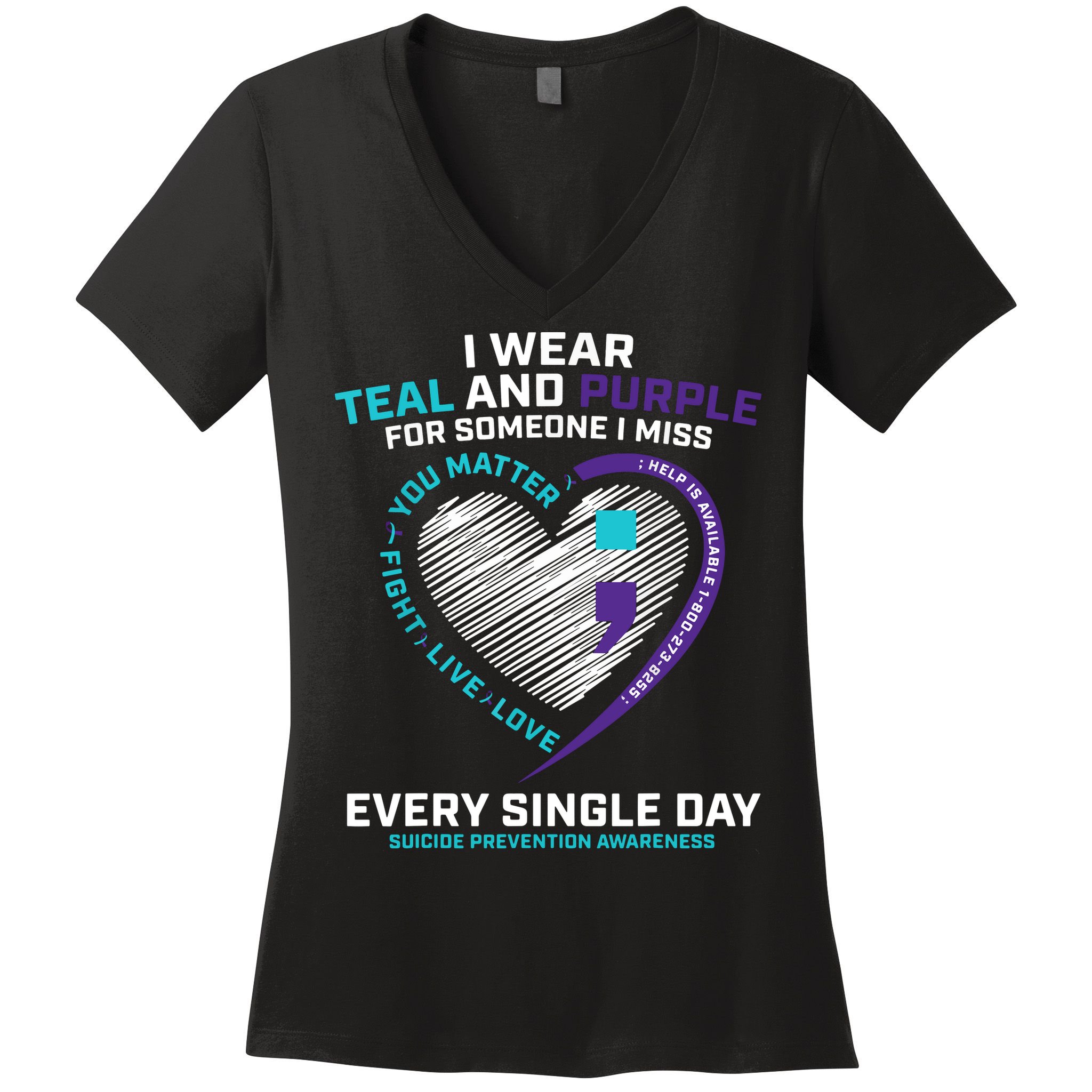 In Loving Memory Semicolon Suicide Prevention Awareness Women's V-Neck T-Shirt