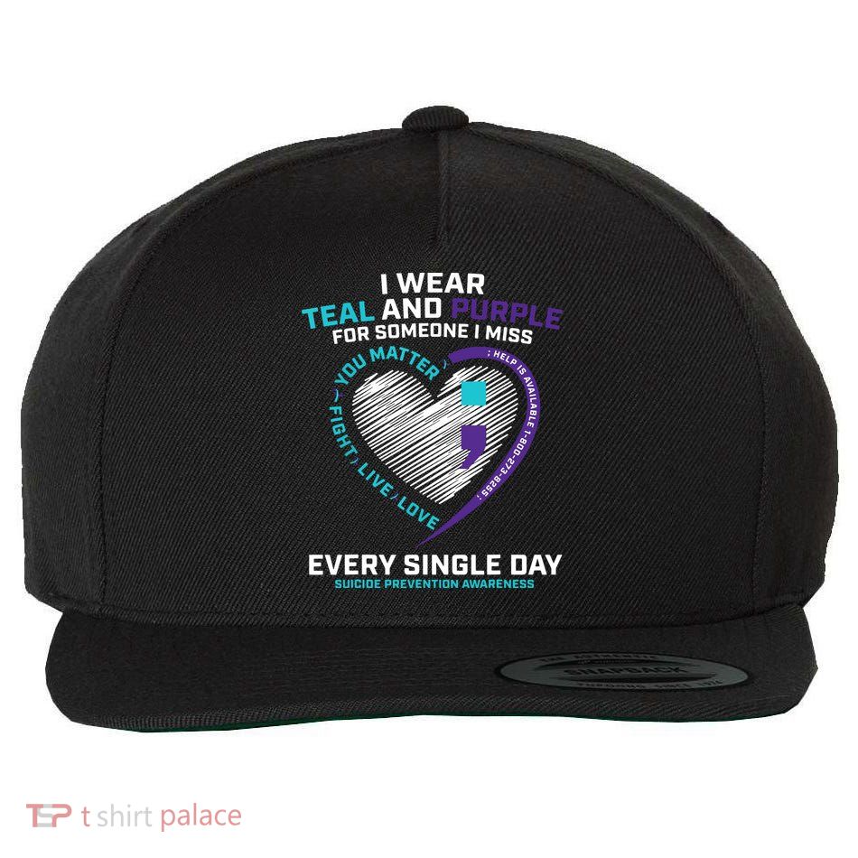 In Loving Memory Semicolon Suicide Prevention Awareness Wool Snapback Cap