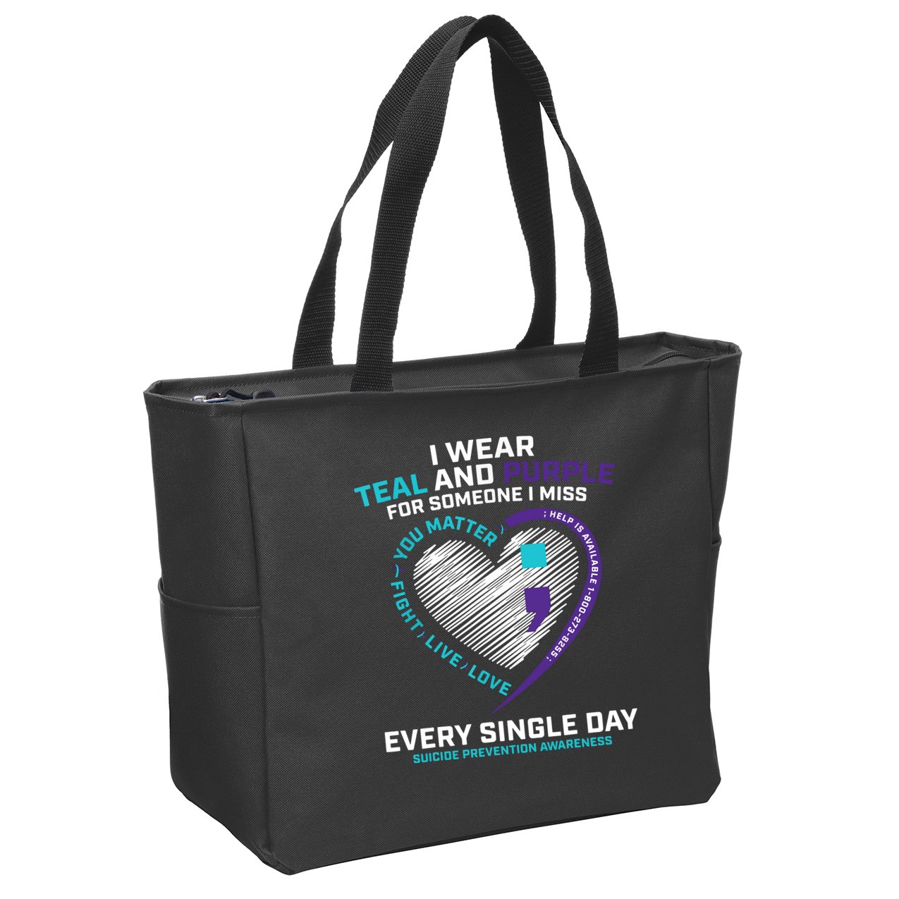 In Loving Memory Semicolon Suicide Prevention Awareness Zip Tote Bag