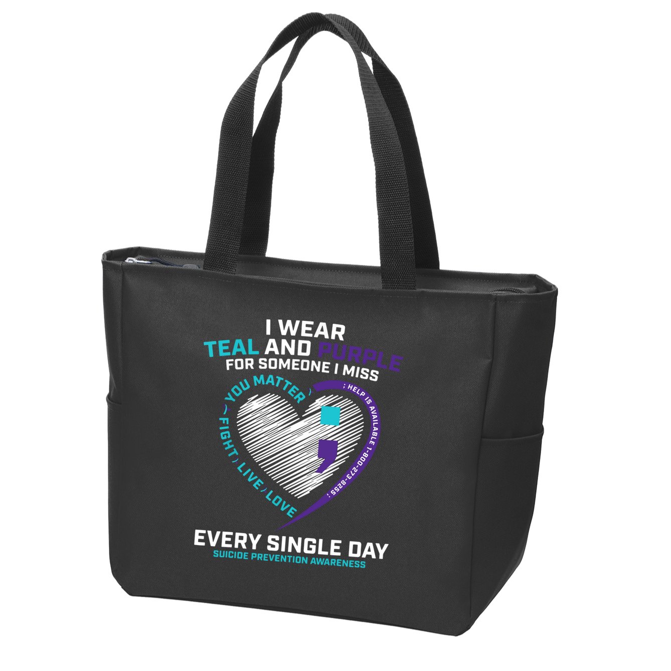 In Loving Memory Semicolon Suicide Prevention Awareness Zip Tote Bag