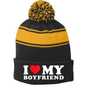 I Love My Boyfriend I Heart My Boyfriend BF TShirt Stripe Pom Pom Beanie