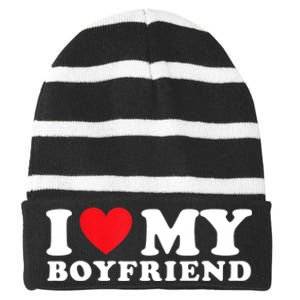 I Love My Boyfriend I Heart My Boyfriend BF TShirt Striped Beanie with Solid Band