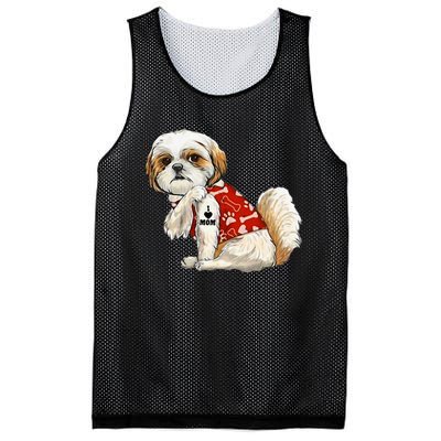 I Love Mom Tattoo Shih Tzu Mom Funny Mother's Day Gift Mesh Reversible Basketball Jersey Tank