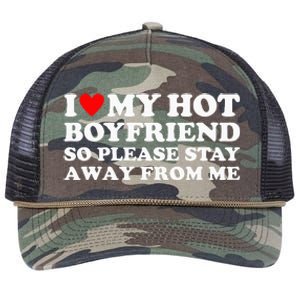 I Love My Hot Boyfriend So Please Stay Away From Me Retro Rope Trucker Hat Cap