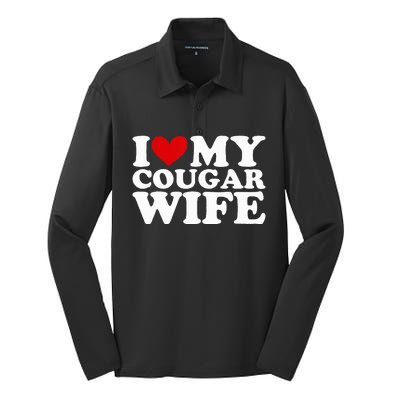 I Love My Cougar Wife I Heart My Cougar Wife Funny Couple Silk Touch Performance Long Sleeve Polo