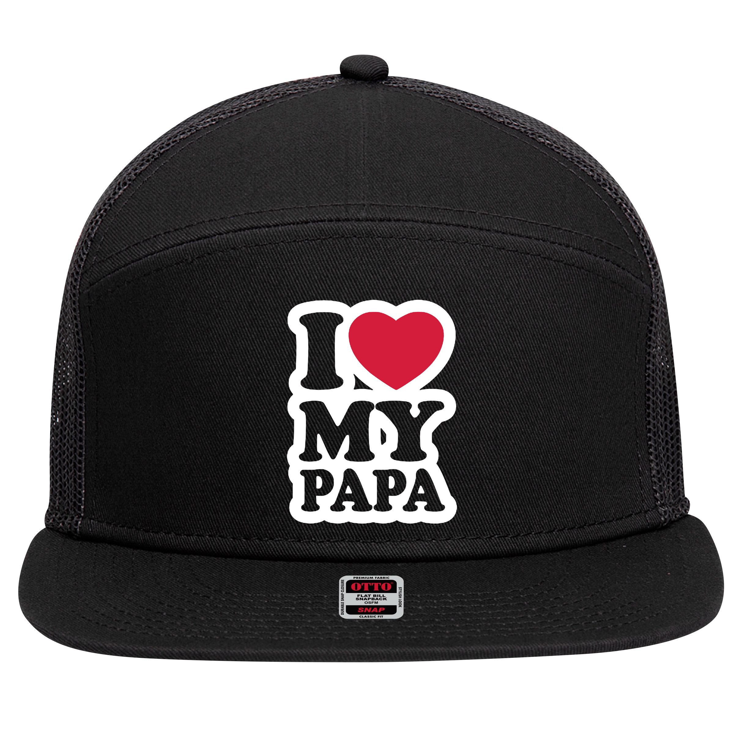 I Love My Papa Retro 7 Panel Mesh Trucker Snapback Hat