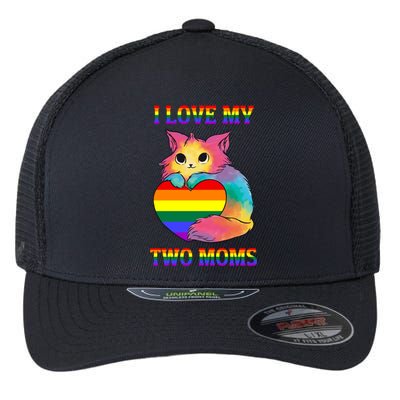 I Love My Two Moms Cute Lgbt Gay Lesbian Kawaii Great Gift Flexfit Unipanel Trucker Cap