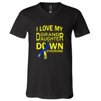 I Love My Granddaughter With Down Syndrome Awareness Gift Family Matching V-Neck T-Shirt