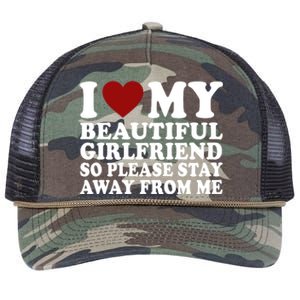 I Love My Girlfriend So Please Stay Away From Me Funny Gift Retro Rope Trucker Hat Cap