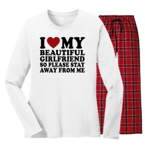 I Love My Girlfriend So Please Stay Away From Me Funny Gift Women's Long Sleeve Flannel Pajama Set 