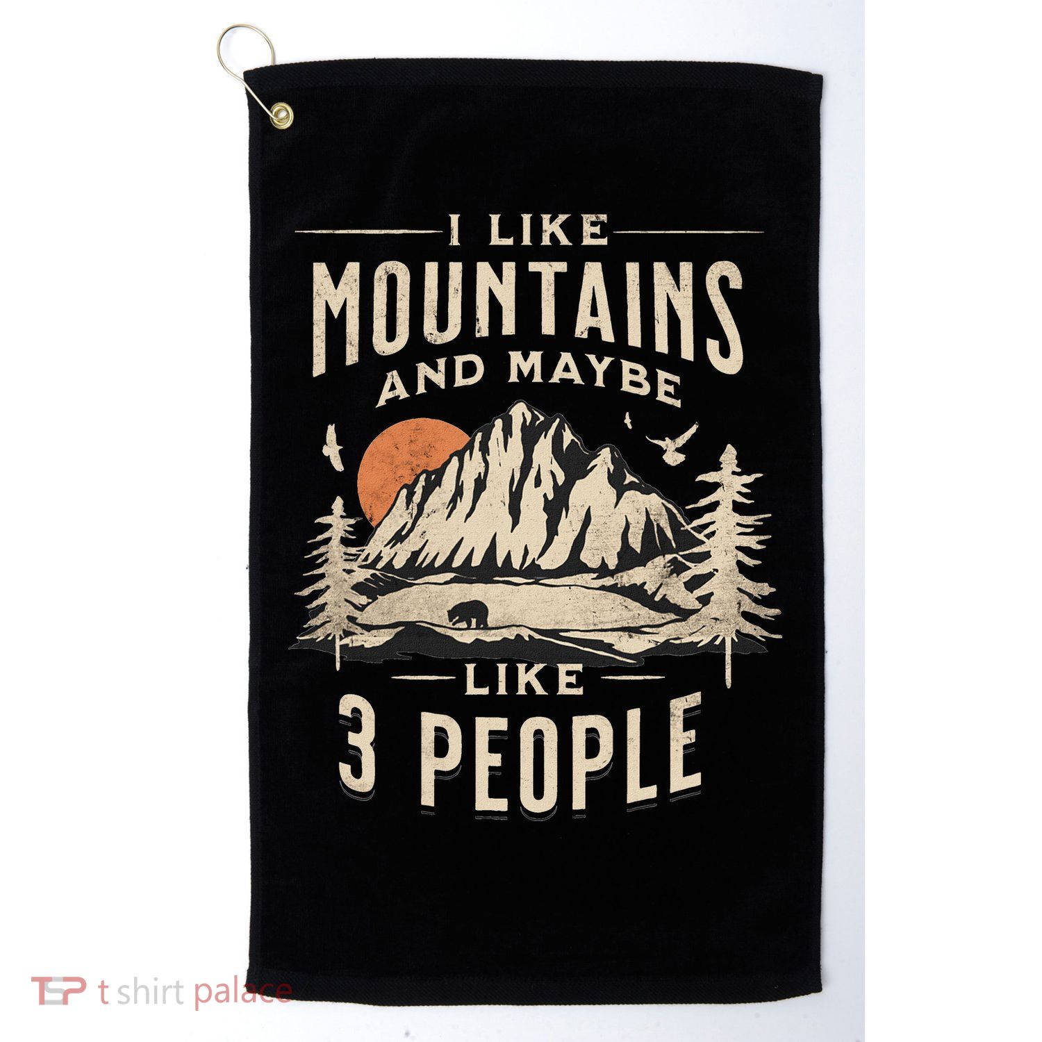 I Like Mountains And Maybe 3 People Vintage Camping Retro Golf Towel
