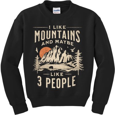 I Like Mountains And Maybe 3 People Vintage Camping Retro Kids Sweatshirt