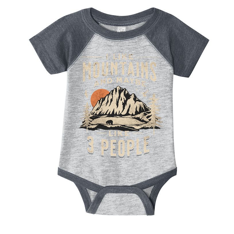 I Like Mountains And Maybe 3 People Vintage Camping Retro Infant Baby Jersey Bodysuit