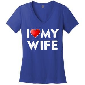 I Love My Wife Gift Valentines Day Funny Gift I Heart Cute Gift Women's V-Neck T-Shirt