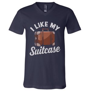 I Like My Suitcase Funny Travel Bag Humor Meme V-Neck T-Shirt