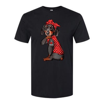 I Love Mom Tattoo Funny Dachshund Dog Wearing Bandana Softstyle® CVC T-Shirt