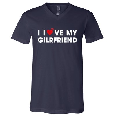 I Love My Girlfriend Men Women Valentine Day V-Neck T-Shirt