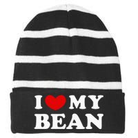 I Love My Bean Striped Beanie with Solid Band