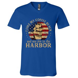 I Like My Coffee Black And My Tea In The Harbor Us History V-Neck T-Shirt