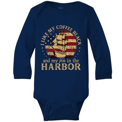 I Like My Coffee Black And My Tea In The Harbor Us History Baby Long Sleeve Bodysuit