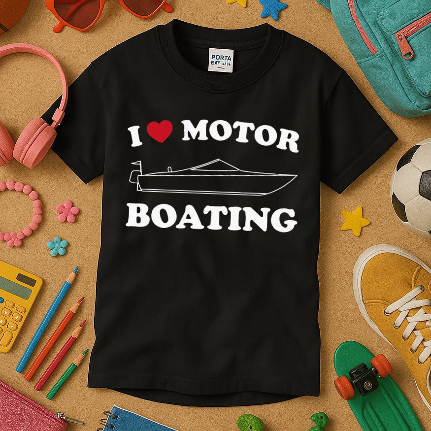 I Love Motor Boating Outfit Motorboat Lover Boater Kids T-Shirt