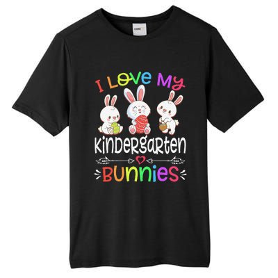 I Love My Kindergarten Bunnies Teacher Easter Day Bunny Egg Tall Fusion ChromaSoft Performance T-Shirt