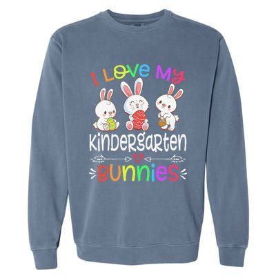 I Love My Kindergarten Bunnies Teacher Easter Day Bunny Egg Garment-Dyed Sweatshirt