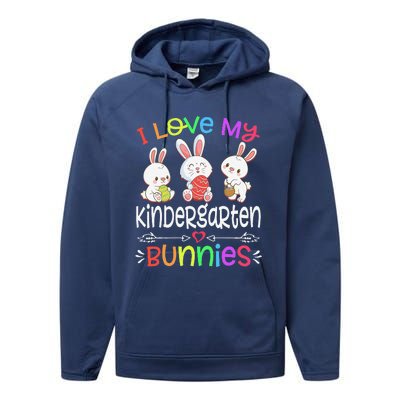 I Love My Kindergarten Bunnies Teacher Easter Day Bunny Egg Performance Fleece Hoodie