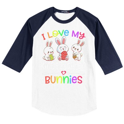 I Love My Kindergarten Bunnies Teacher Easter Day Bunny Egg Baseball Sleeve Shirt