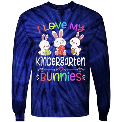 I Love My Kindergarten Bunnies Teacher Easter Day Bunny Egg Tie-Dye Long Sleeve Shirt