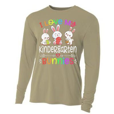 I Love My Kindergarten Bunnies Teacher Easter Day Bunny Egg Cooling Performance Long Sleeve Crew