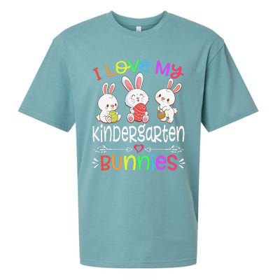 I Love My Kindergarten Bunnies Teacher Easter Day Bunny Egg Sueded Cloud Jersey T-Shirt