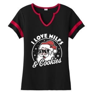 I Love Milfs And Cookies Naughty Santa Claus Christmas Gift Ladies Halftime Notch Neck Tee