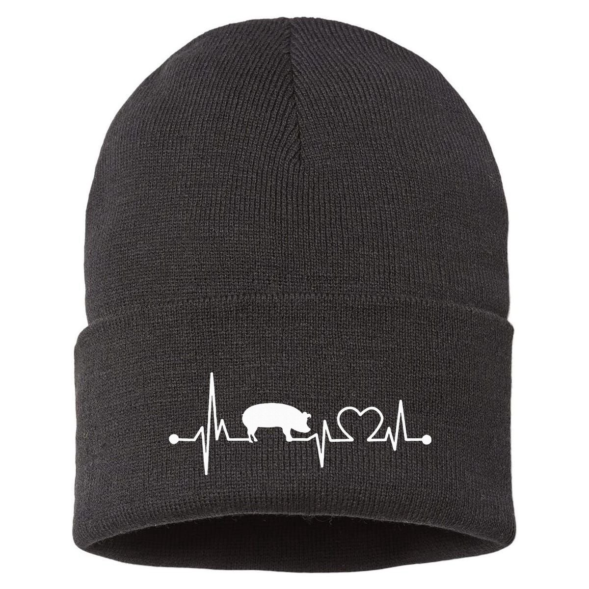 I Love My Pig Heart Valve Ekg Heartbeat Funny Gift Sustainable Knit Beanie