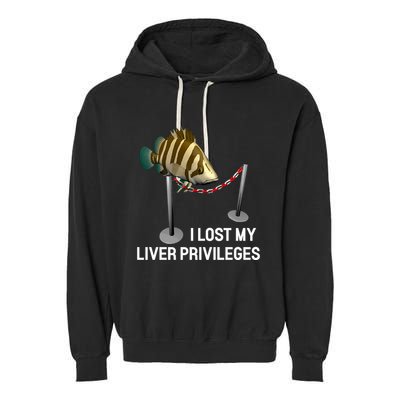 I Lost My Liver Privileges Cursed Fish Funny Fish Meme Garment-Dyed Fleece Hoodie