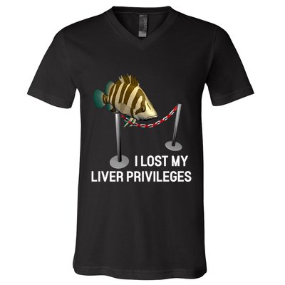 I Lost My Liver Privileges Cursed Fish Funny Fish Meme V-Neck T-Shirt