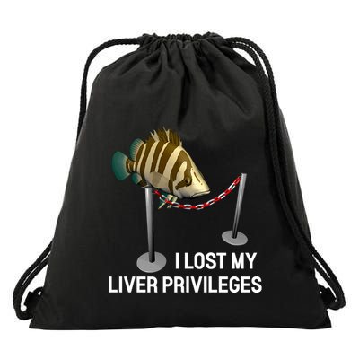 I Lost My Liver Privileges Cursed Fish Funny Fish Meme Drawstring Bag