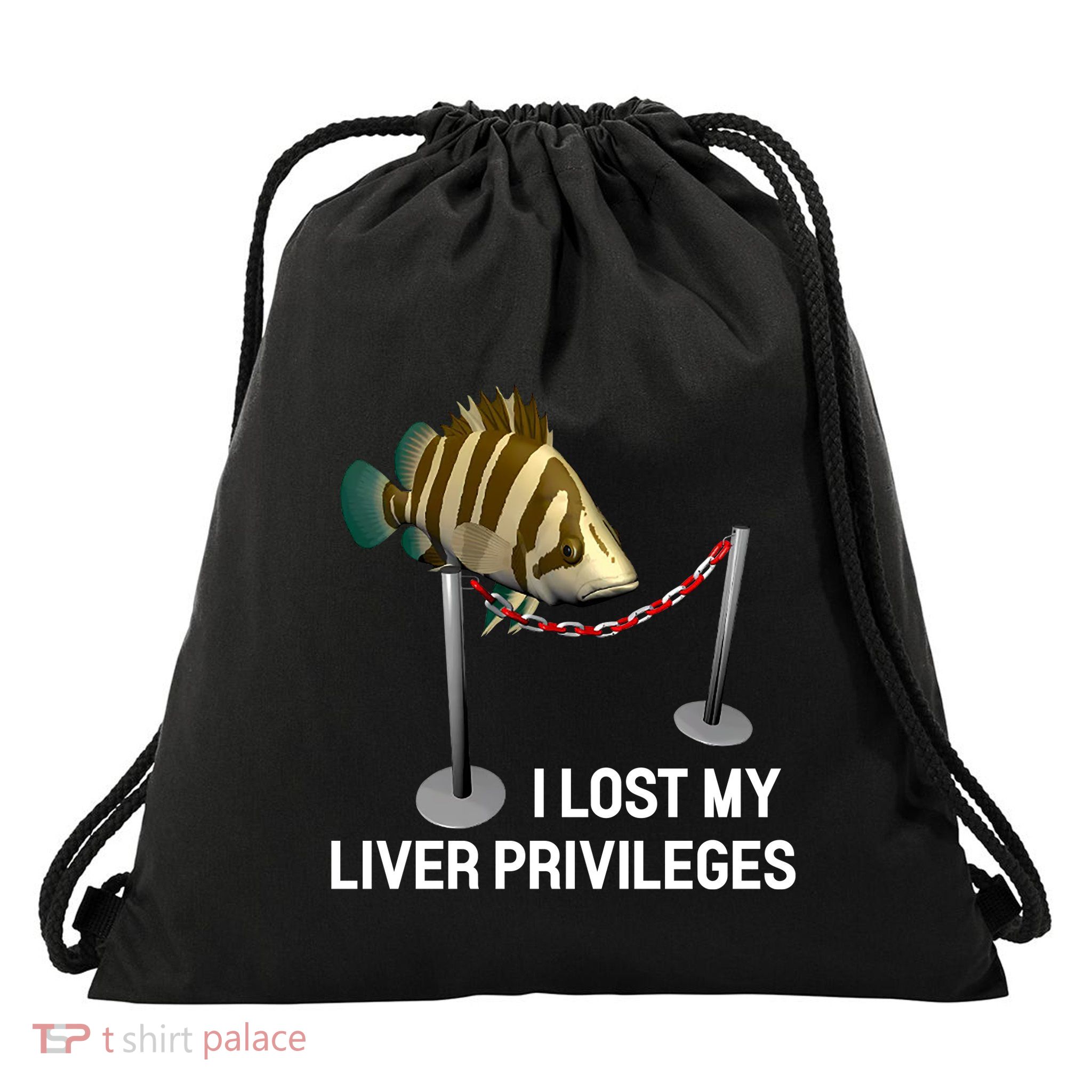 I Lost My Liver Privileges Cursed Fish Funny Fish Meme Drawstring Bag