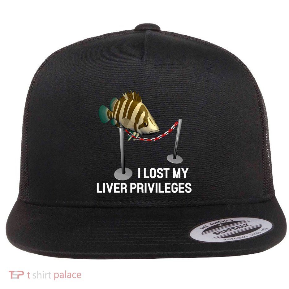 I Lost My Liver Privileges Cursed Fish Funny Fish Meme Flatbill Hat