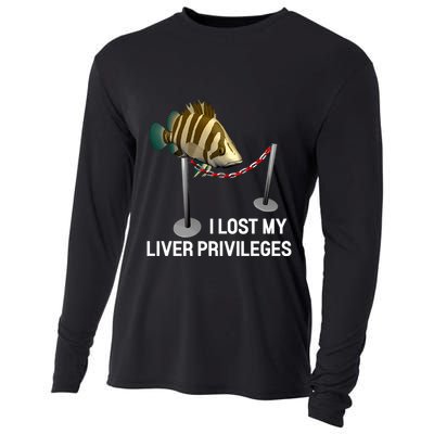 I Lost My Liver Privileges Cursed Fish Funny Fish Meme Cooling Performance Long Sleeve Crew