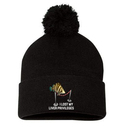 I Lost My Liver Privileges Cursed Fish Funny Fish Meme Pom Pom 12in Knit Beanie