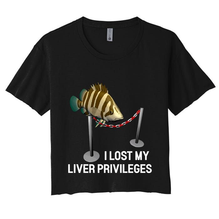 I Lost My Liver Privileges Cursed Fish Funny Fish Meme Women's Crop Top Tee
